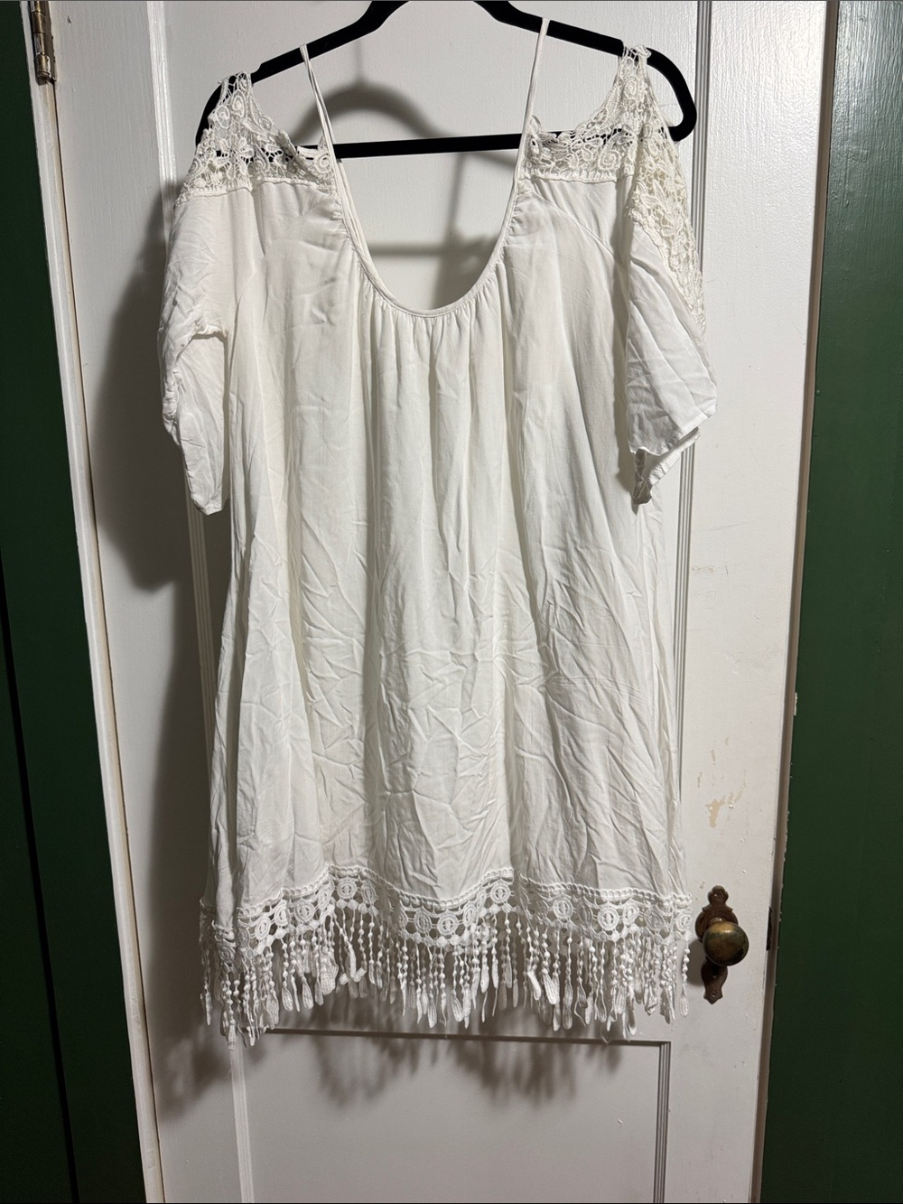 White Crochet-Trim Cold Shoulder Women's dress